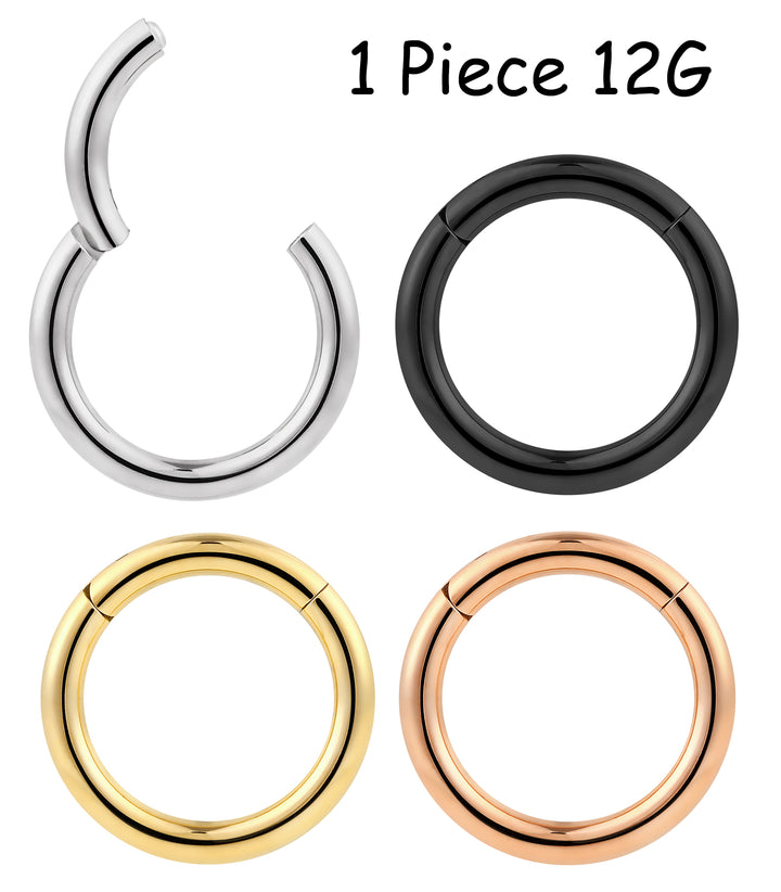 1 Piece 12G Titanium Polished Hinged Hoop Segment Ring Earring 10mm-18mm