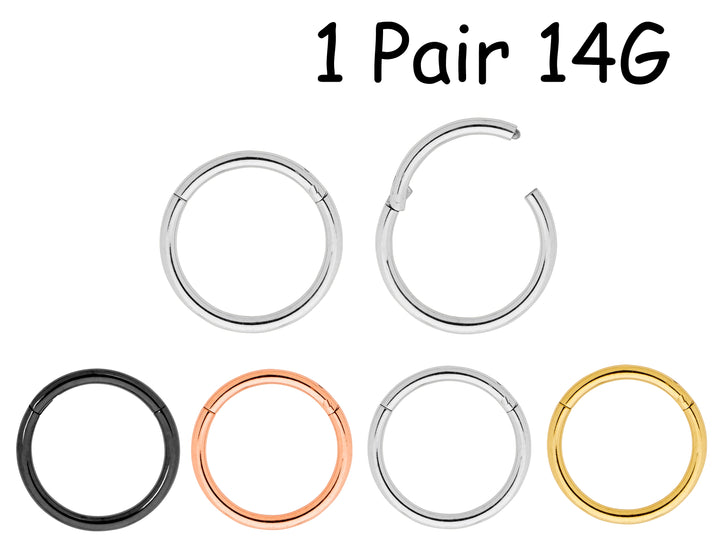 1 Pair 14G Stainless Steel Polished Hinged Hoop Sleeper Earrings 6mm - 12mm