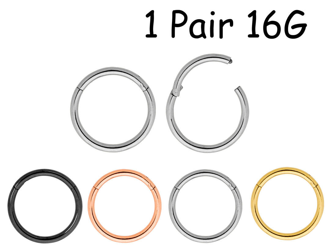 1 Pair 16G (Thick) Titanium Polished Hinged Hoop Sleeper Earrings 6mm – 16mm