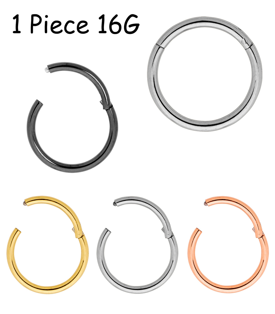 1 Piece 16G Titanium Polished Hinged Hoop Segment Ring Earring 6mm-16mm
