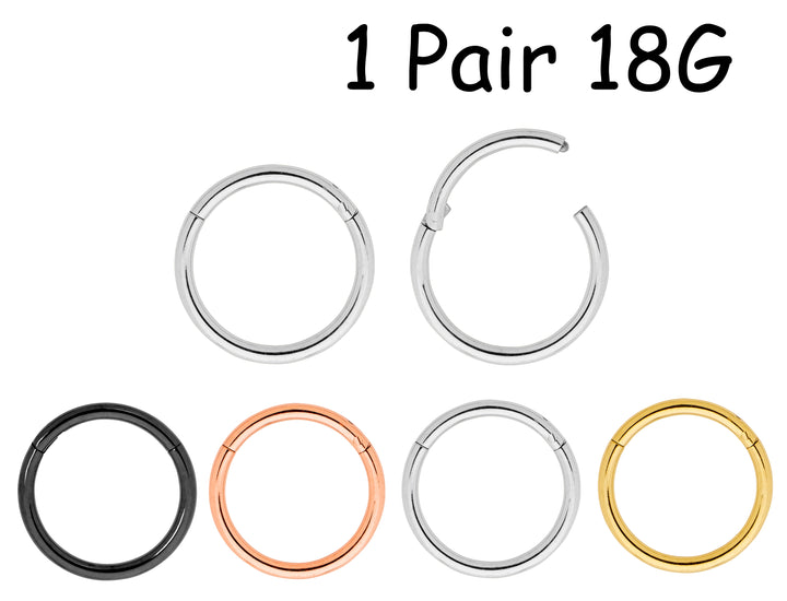 1 Pair 18G Stainless Steel Polished Hinged Hoop Sleeper Earrings 6mm - 13mm