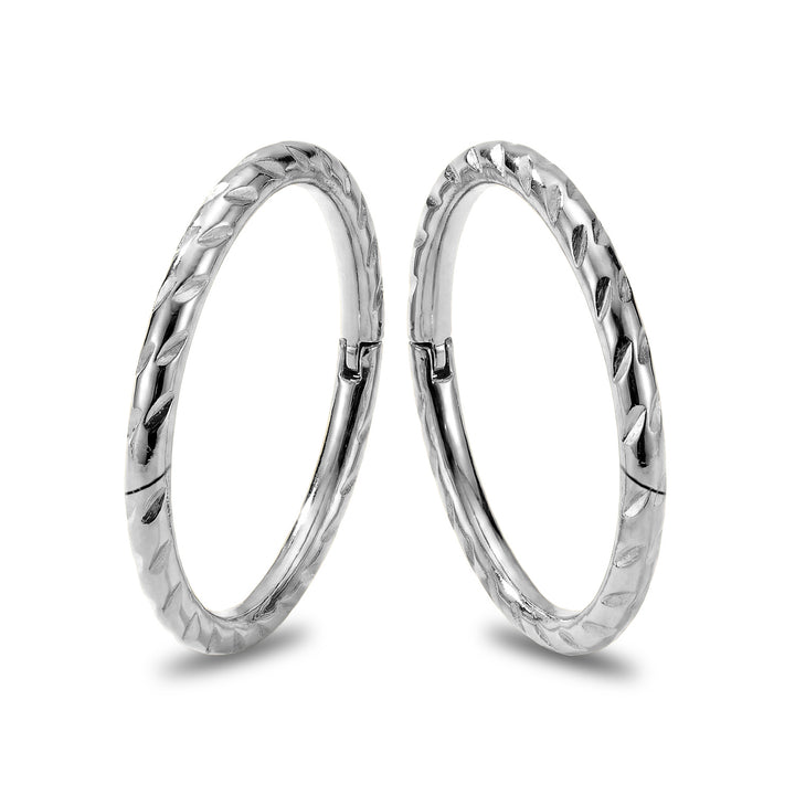 1 Pair Diamond Cut Twist Solid Sterling Silver Hinged Hoop Sleeper Earrings 8mm - 14mm