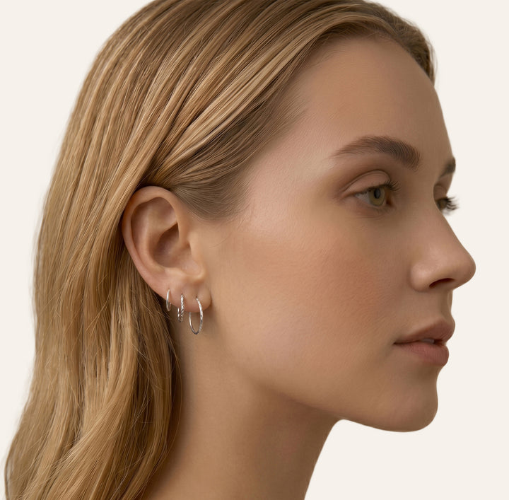 1 Pair Diamond Cut Twist Solid Sterling Silver Hinged Hoop Sleeper Earrings 8mm - 14mm