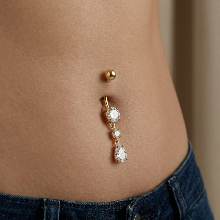 1pc Titanium Internally Threaded Gem Dangle Belly Button Barbell