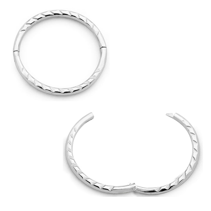 1 Pair Diamond Cut Twist Solid Sterling Silver Hinged Hoop Sleeper Earrings 8mm - 14mm