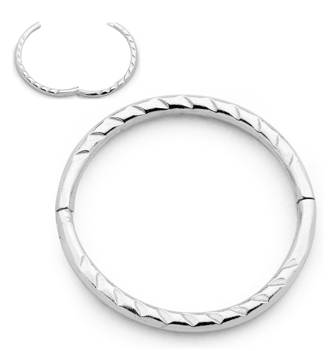 1 Pair Diamond Cut Twist Solid Sterling Silver Hinged Hoop Sleeper Earrings 8mm - 14mm