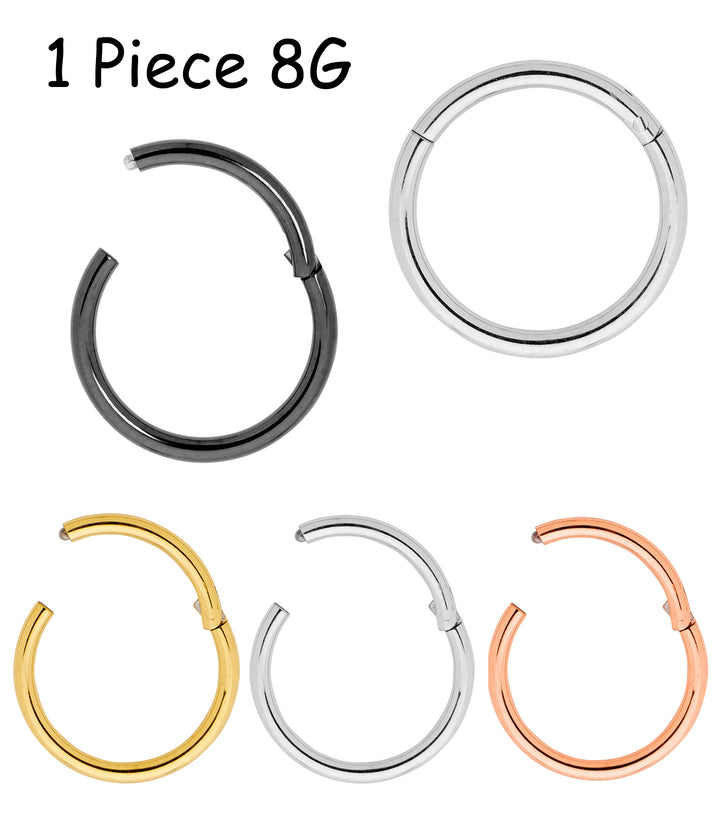 1 Piece 8G Stainless Steel Polished Hinged Hoop Segment Nose Ring Earring 10mm – 18mm