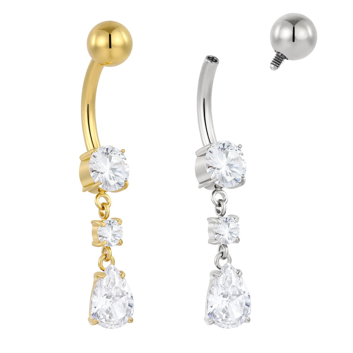 Titanium Internally Threaded Belly Button Ring Navel Barbell Gem Dangle Body Piercing Jewellery