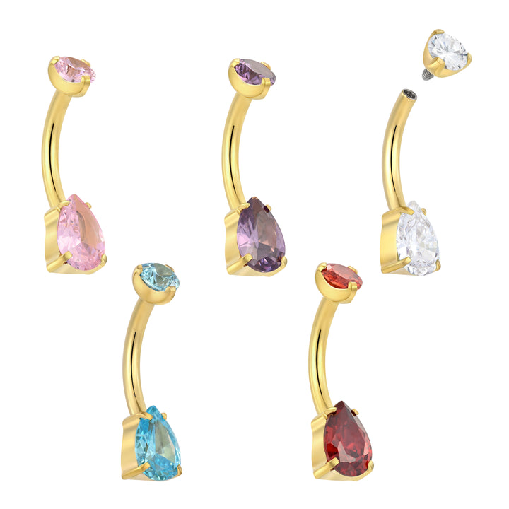 Titanium Internally Threaded Belly Button Ring Navel Barbell 10mm Pink Blue Amethyst Red Crystal Gem Body Piercing Jewellery