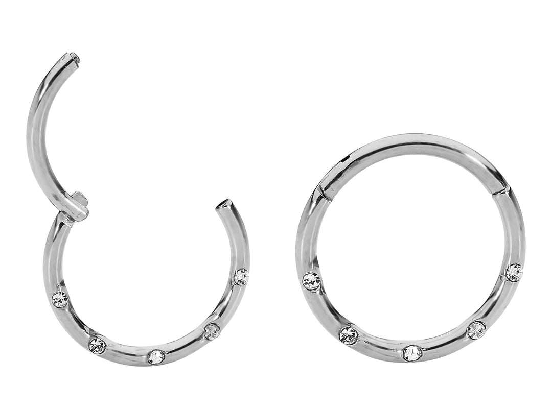 1 Pair 16G Titanium Gem Punch Set Hinged Hoop Sleeper Earrings 8mm 10mm
