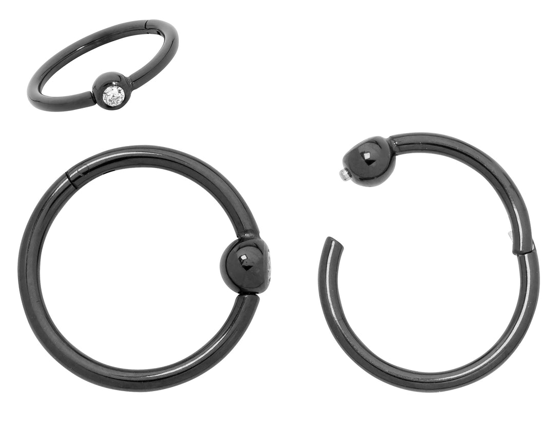 1 Pair 18G Titanium Gem Ball Closure Ring Hinged Hoop Sleeper Earrings 6mm - 10mm