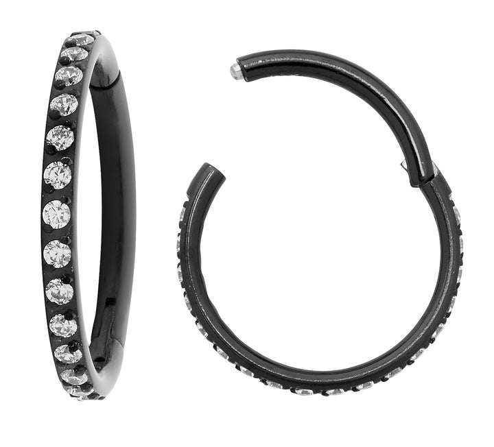 1 Pair Titanium 16G Pave Gem Set Hinged Hoop Sleeper Earrings