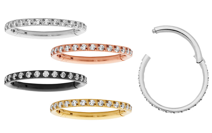 1 Piece 16G Titanium Pave Gem Set Hinged Hoop Segment Ring Earring 5mm - 14mm