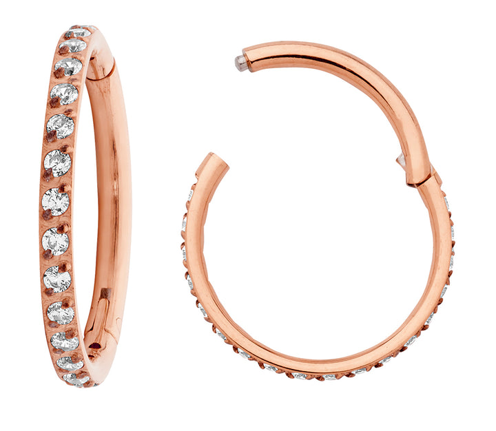 1 Pair Titanium 16G Pave Gem Set Hinged Hoop Sleeper Earrings