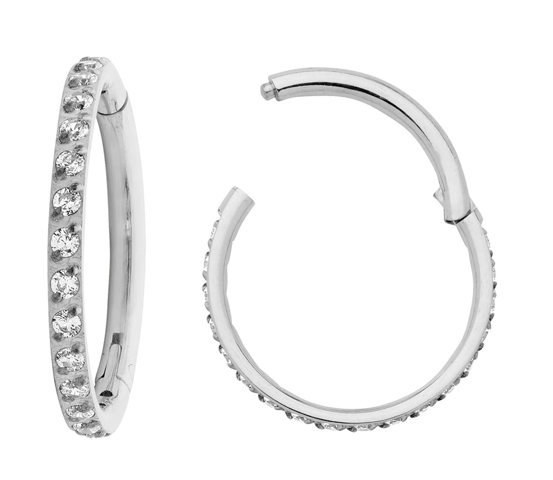 1 Piece 16G Titanium Pave Gem Set Hinged Hoop Segment Ring Earring 5mm - 14mm