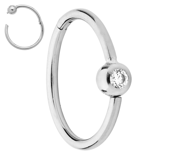 1 Pair Titanium 18G Gem Ball Closure Ring Hinged Hoop Sleeper Earrings