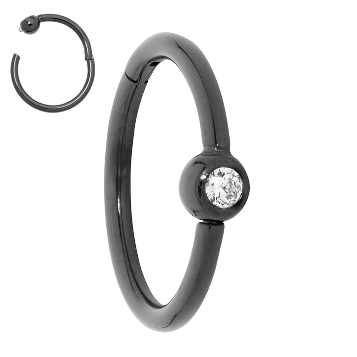 1 Pair Titanium 18G Gem Ball Closure Ring Hinged Hoop Sleeper Earrings