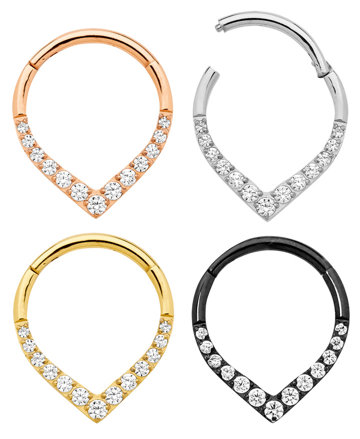 1 Pair Titanium 16G Gem Tear Drop Hinged Hoop Sleeper Earrings