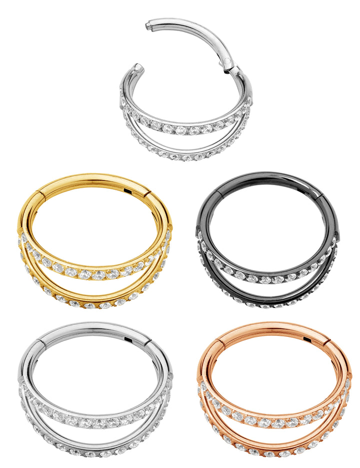 1 Piece 16G Titanium Double Hoop Gem Hinged Segment Ring Earring 8mm 10mm 12mm