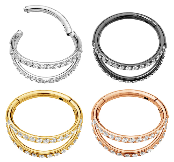 1 Pair Titanium 16G Gem Double Hinged Hoop Sleeper Earrings