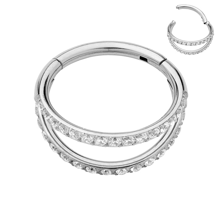 1 Pair Titanium 16G Gem Double Hinged Hoop Sleeper Earrings