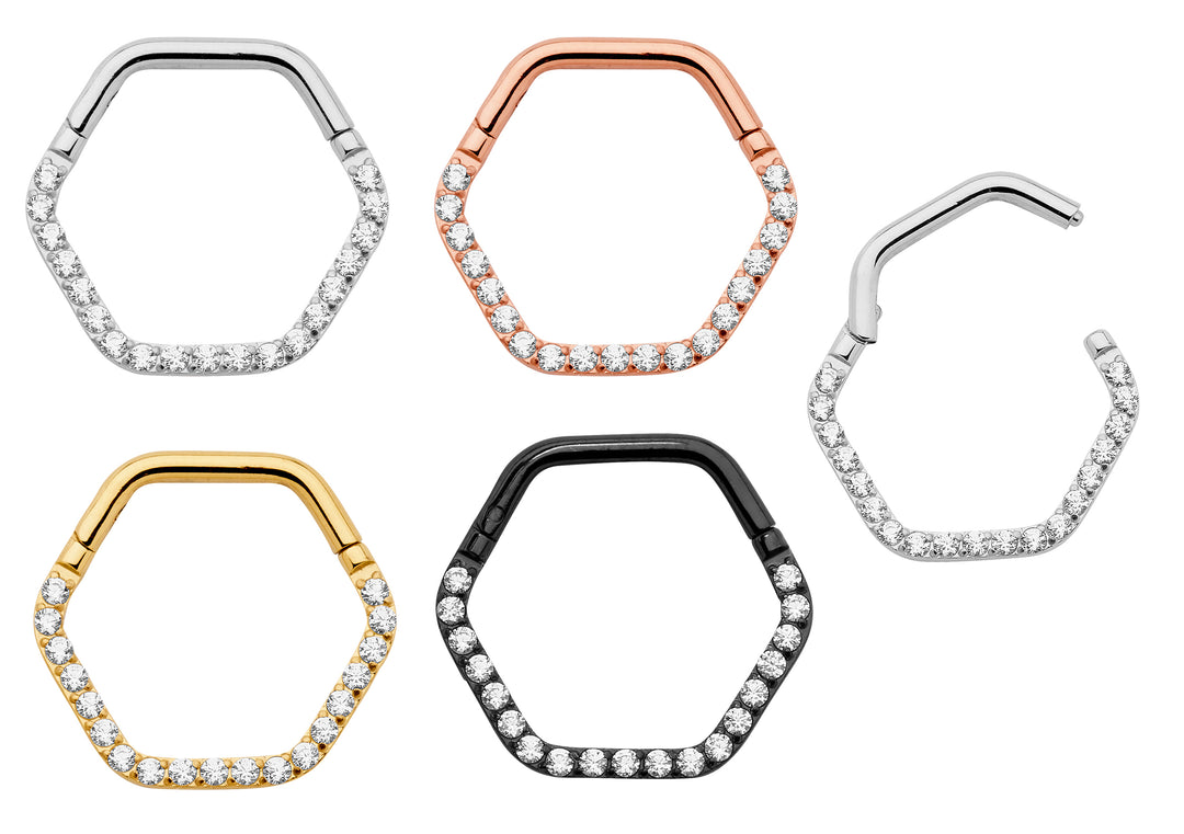 1 Piece 16G Titanium Gem Hexagonal Hinged Hoop Segment Ring Earring 8mm 10mm