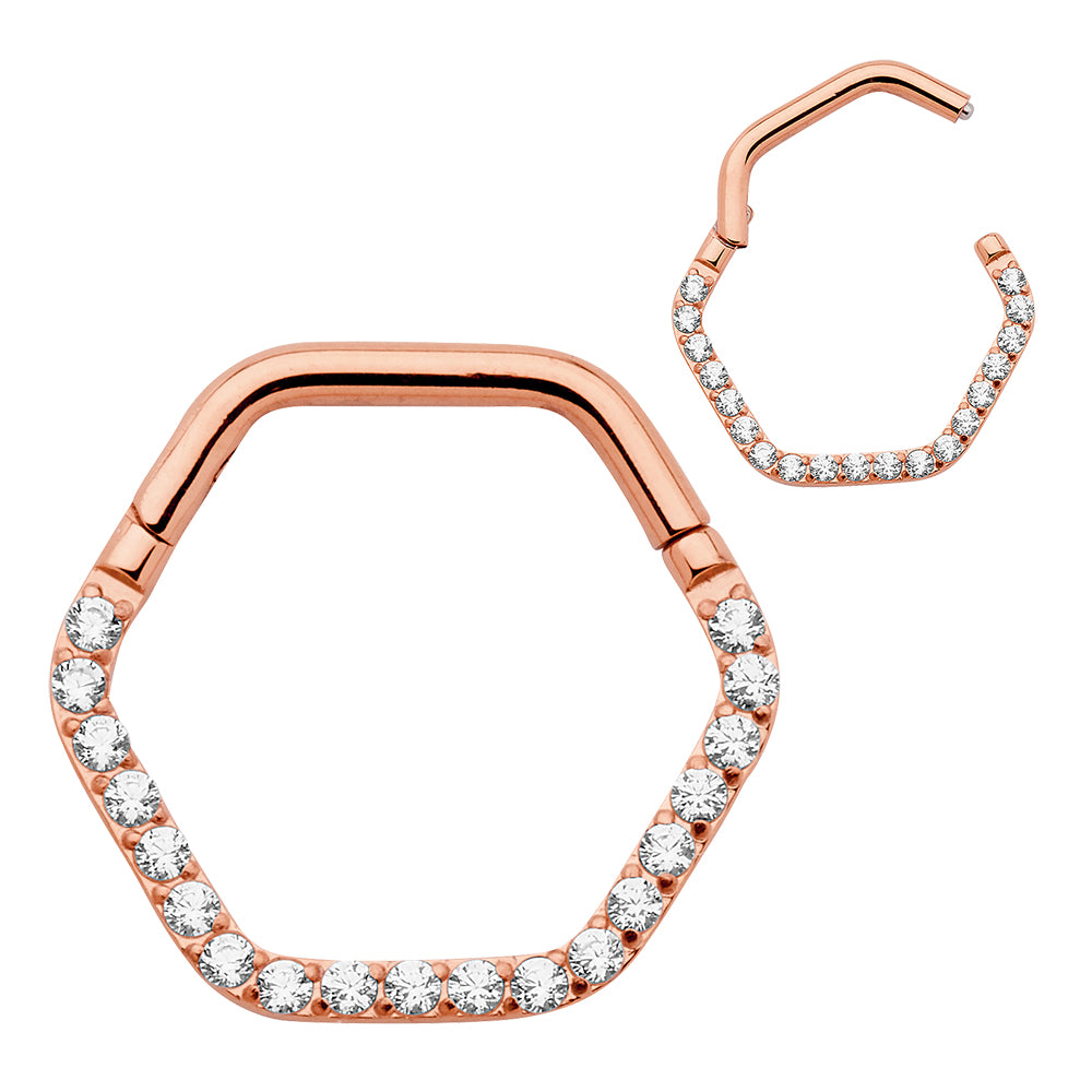 1 Pair Titanium 16G Hexagonal Gem Hinged Hoop Sleeper Earrings