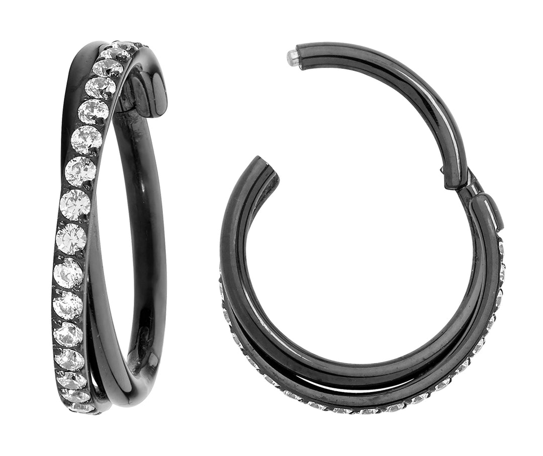 1 Piece 16G Titanium Double Twist Gem Hinged Hoop Segment Ring Earring 8mm 10mm