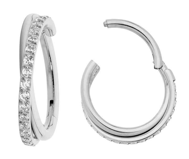 1 Piece 16G Titanium Double Twist Gem Hinged Hoop Segment Ring Earring 8mm 10mm