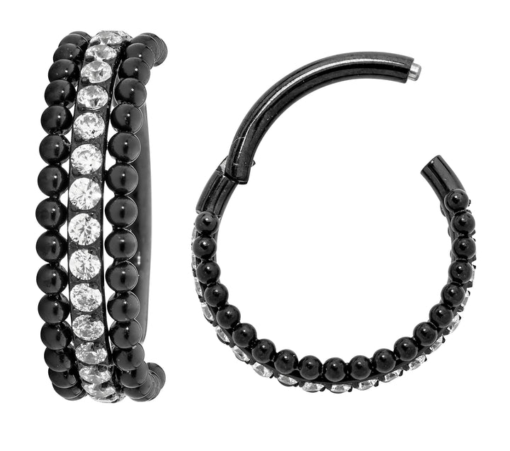 1 Pair Titanium 16G Triple-Row Gem Hinged Hoop Sleeper Earrings