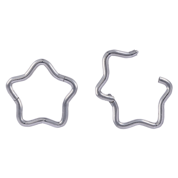 1 Pair Titanium Star Hinged Hoop Segment Ring Clicker Sleeper Earrings Body Piercing Jewellery 8mm 10mm