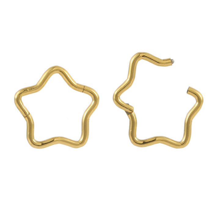 1 Pair Titanium Star Hinged Hoop Segment Ring Clicker Sleeper Earrings Body Piercing Jewellery 8mm 10mm