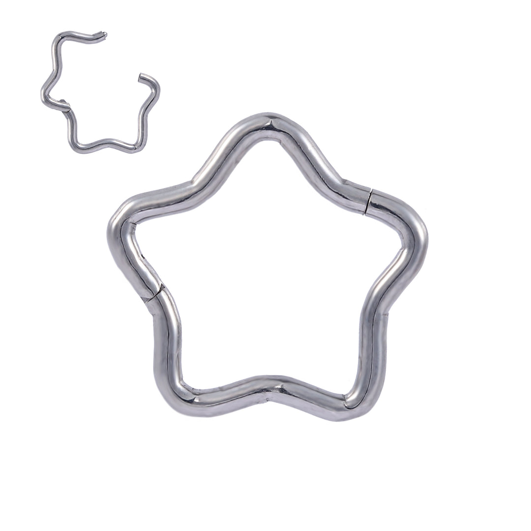 1 Pair Titanium Star Hinged Hoop Segment Ring Clicker Sleeper Earrings Body Piercing Jewellery 8mm 10mm