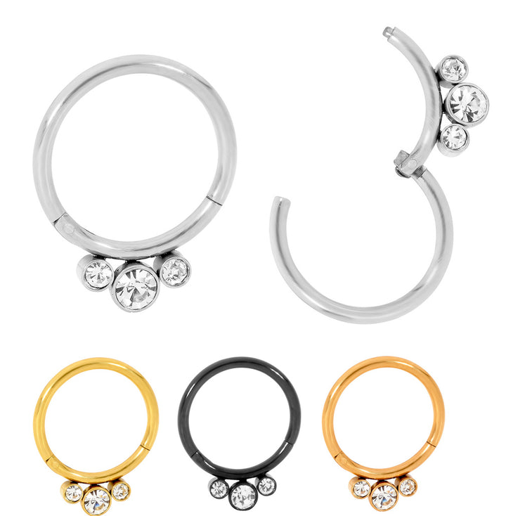 1 Pair Surgical Steel 16G Gem Hinged Hoop Sleeper Earrings