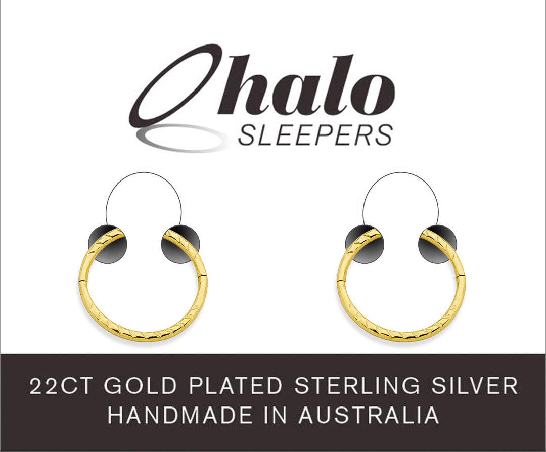 1 Pair 22ct Gold Plated Diamond Cut Twist Solid Sterling Silver Sleeper Earrings 8mm - 14mm