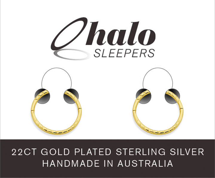 1 Pair 22ct Gold Plated Diamond Cut Twist Solid Sterling Silver Sleeper Earrings 8mm - 14mm