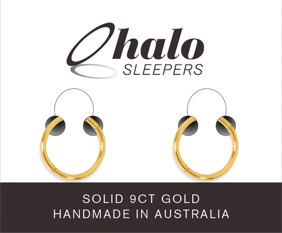 1 Pair 9ct Solid Yellow Gold Hinged Hoop Sleeper Earrings 8mm - 14mm