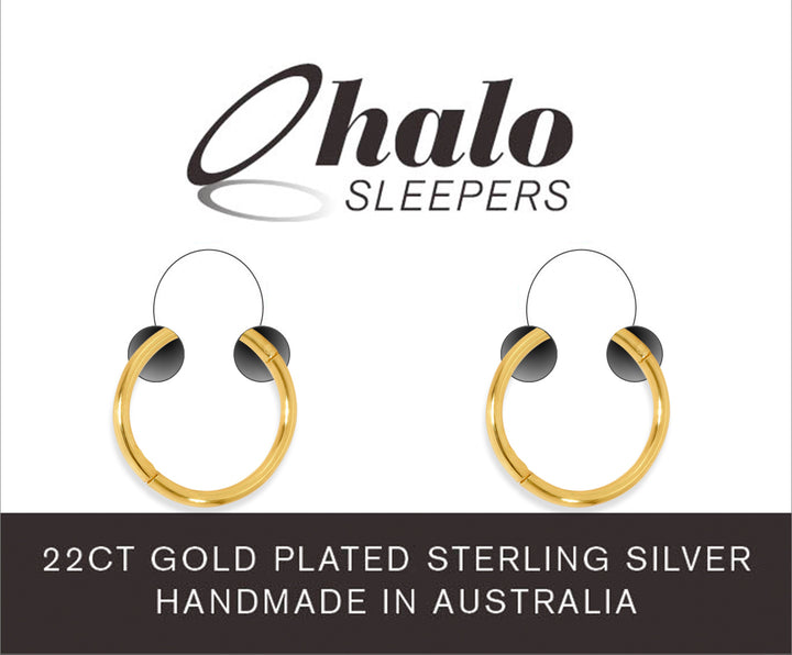 1 Pair 22ct Gold Plated Sterling Silver Hinged Hoop Sleeper Earrings 8mm - 14mm