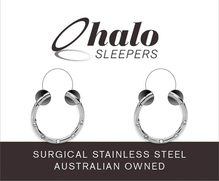 1 Pair 16G Stainless Steel Punch Set Gem Hinged Hoop Sleeper Earrings 8mm 10mm