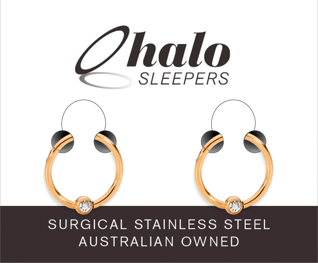 1 Pair 16G Stainless Steel Gem Ball Closure Ring Hinged Hoop Sleeper Earrings 6mm - 10mm