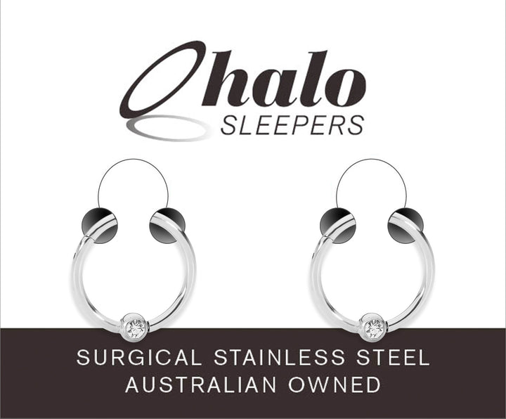 1 Pair 16G Stainless Steel Gem Ball Closure Ring Hinged Hoop Sleeper Earrings 6mm - 10mm