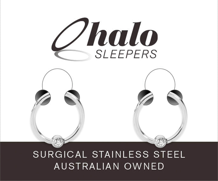 1 Pair 18G Stainless Steel Gem Ball Closure Ring Hinged Hoop Sleeper Earrings 6mm - 10mm