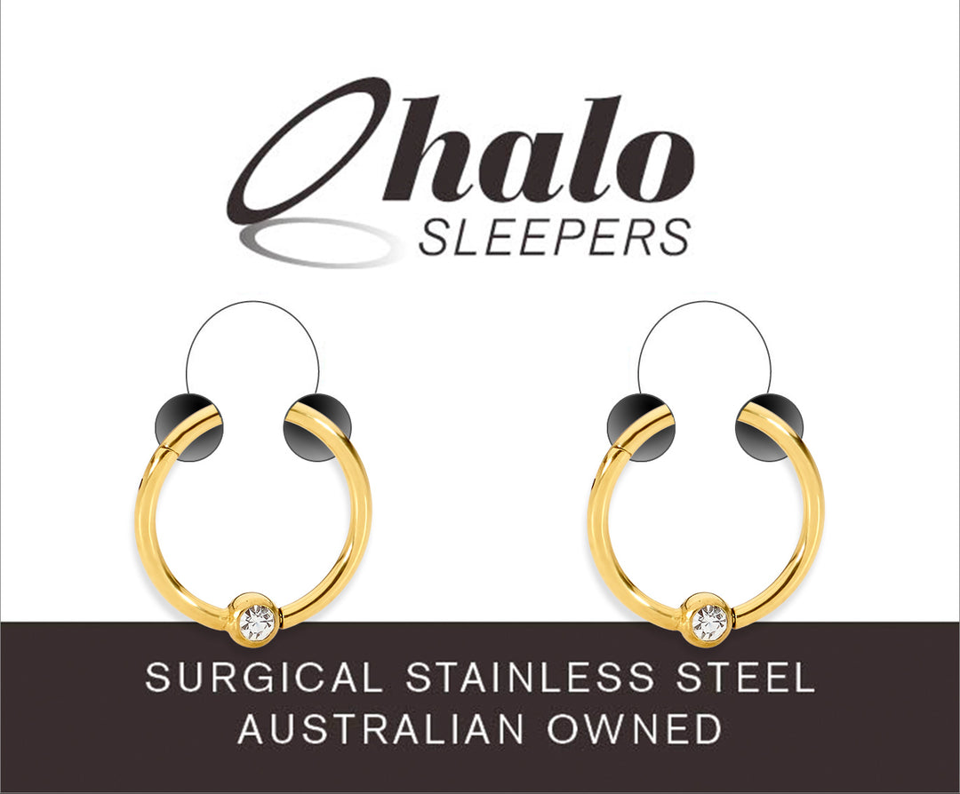 1 Pair 16G Stainless Steel Gem Ball Closure Ring Hinged Hoop Sleeper Earrings 6mm - 10mm