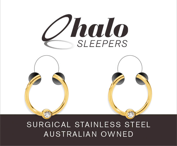 1 Pair 16G Stainless Steel Gem Ball Closure Ring Hinged Hoop Sleeper Earrings 6mm - 10mm