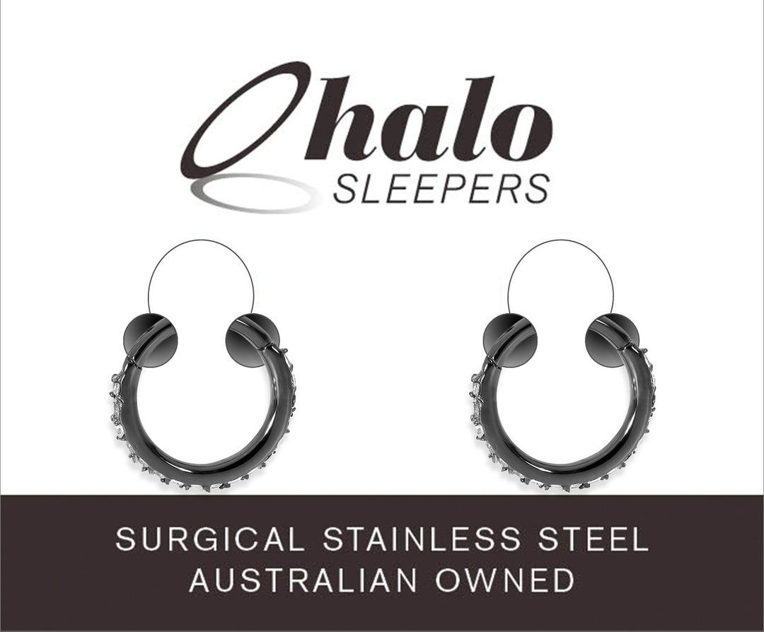 1 Pair 16G Stainless Steel Pave Gem Hinged Hoop Sleeper Earrings 7mm - 14mm