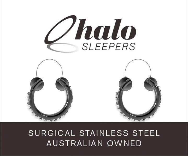 1 Pair 16G Stainless Steel Pave Gem Hinged Hoop Sleeper Earrings 7mm - 14mm