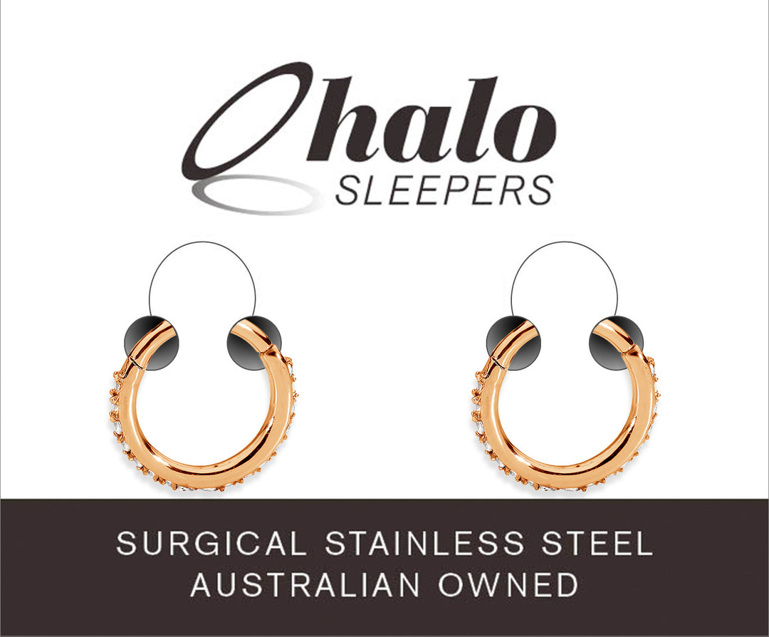 1 Pair 16G Stainless Steel Pave Gem Hinged Hoop Sleeper Earrings 7mm - 14mm
