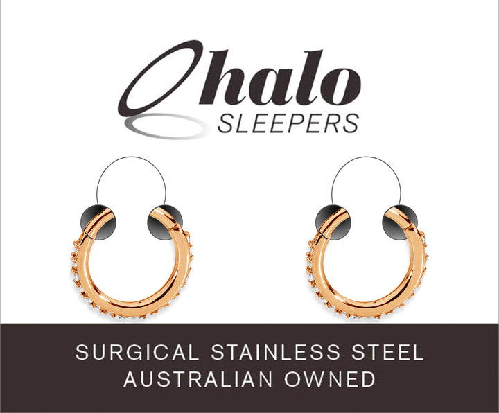 1 Pair 16G Stainless Steel Pave Gem Hinged Hoop Sleeper Earrings 7mm - 14mm