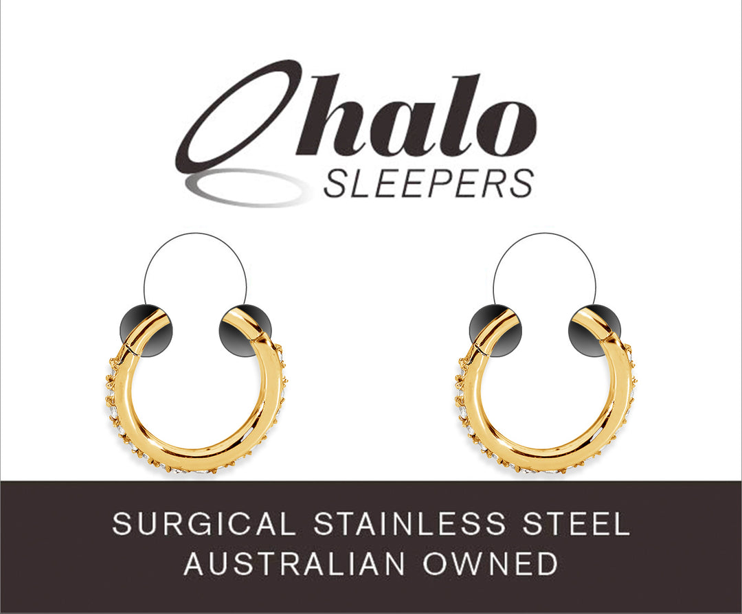 1 Pair 16G Stainless Steel Pave Gem Hinged Hoop Sleeper Earrings 7mm - 14mm