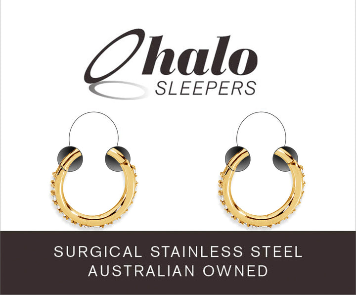 1 Pair 16G Stainless Steel Pave Gem Hinged Hoop Sleeper Earrings 7mm - 14mm